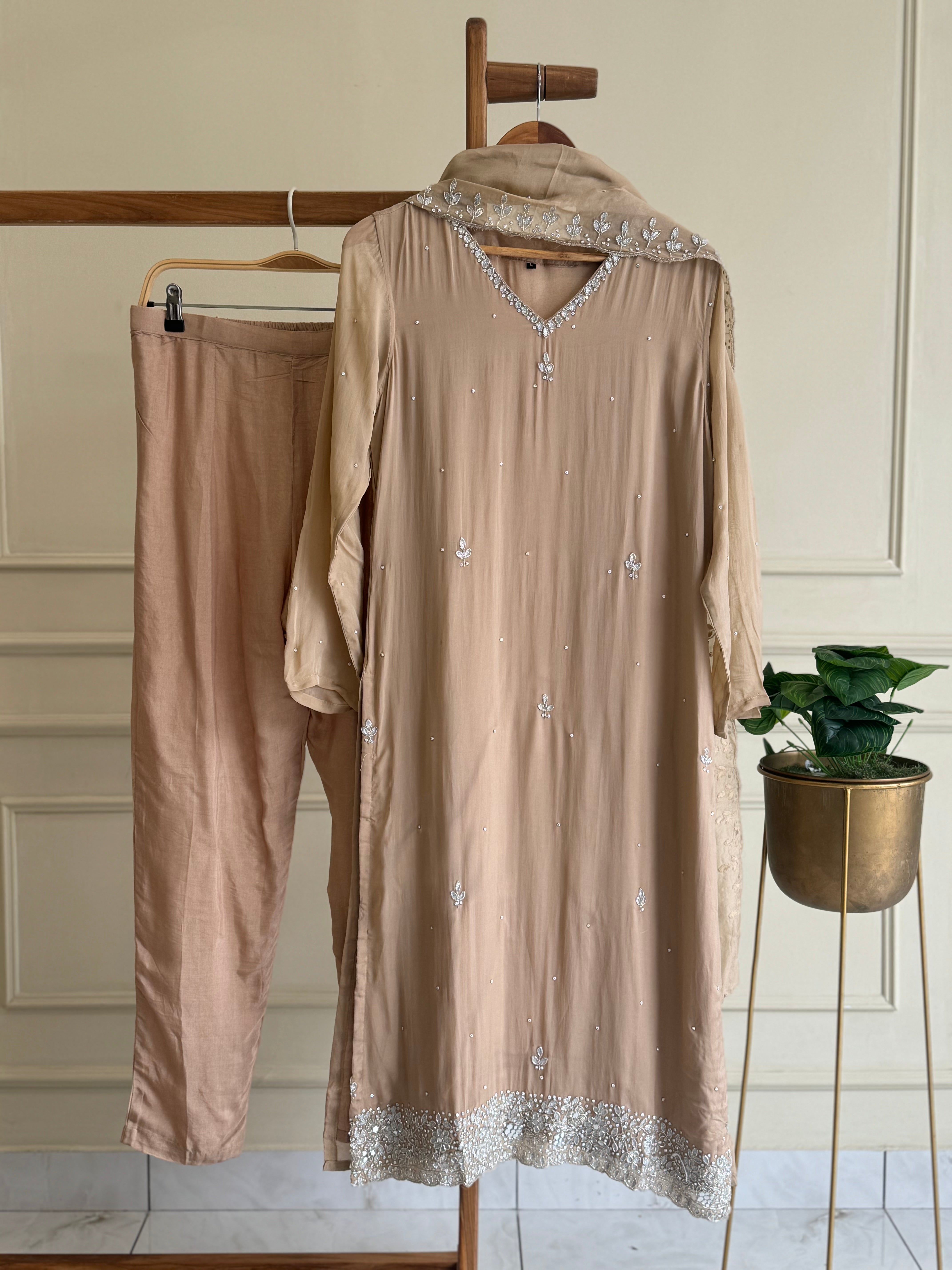 Viscous organza handworked suit-with color options (light)