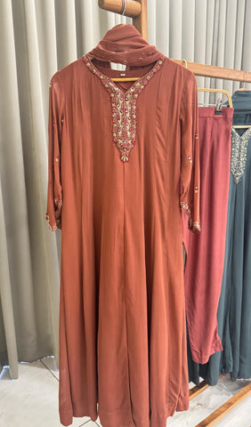 Full-flaired front slitted Gown with hand and Neck detailings