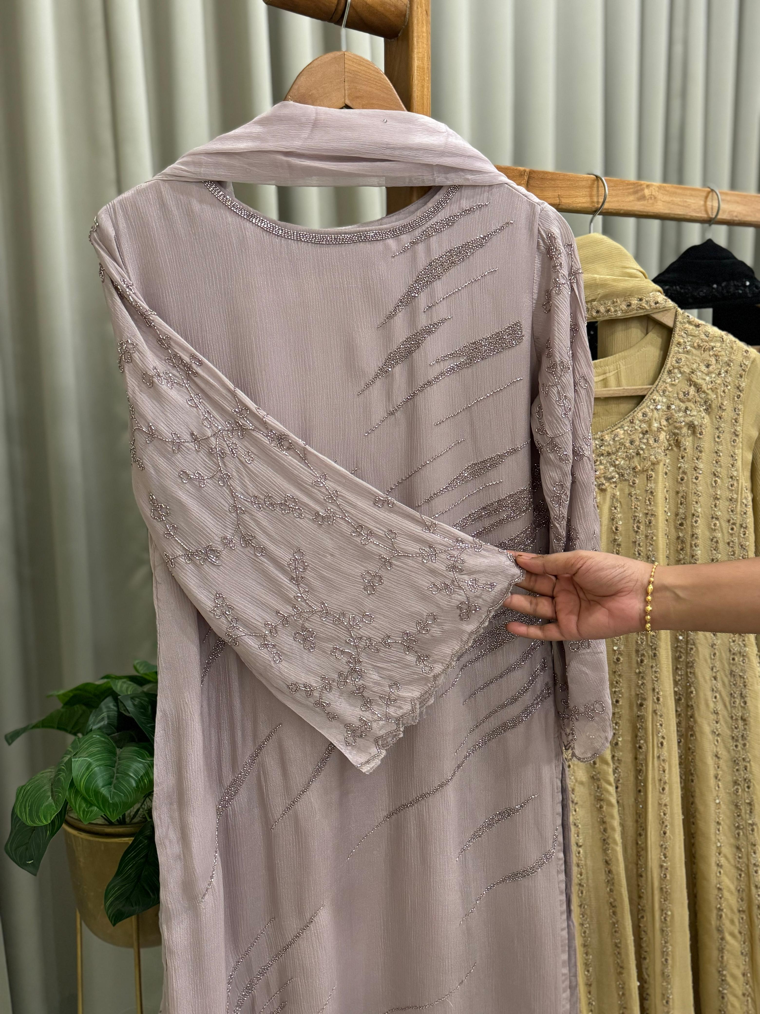 Handworked chinnon Suit with Bell sleeves -7002