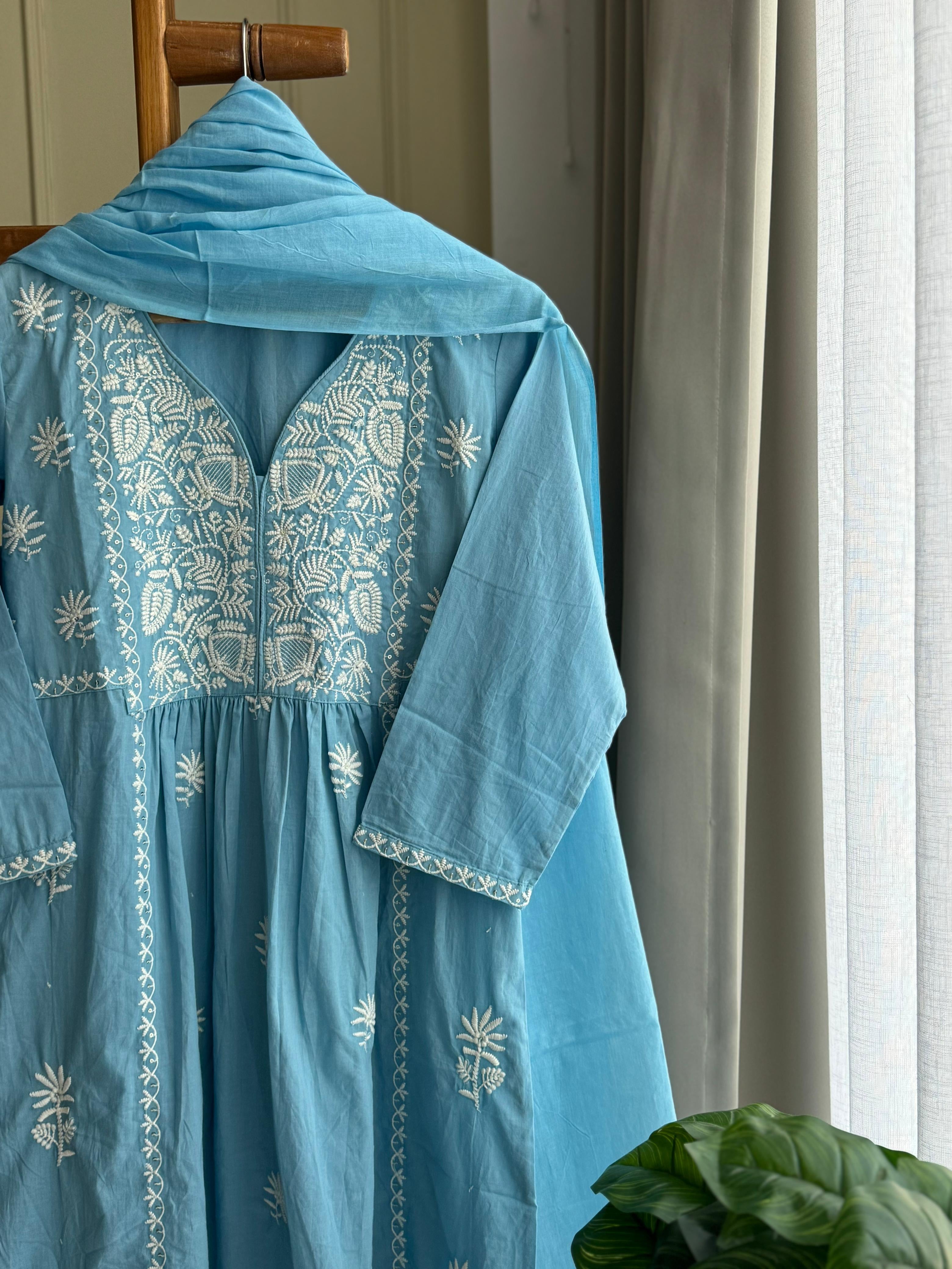 Pure cotton floral embroidered suit