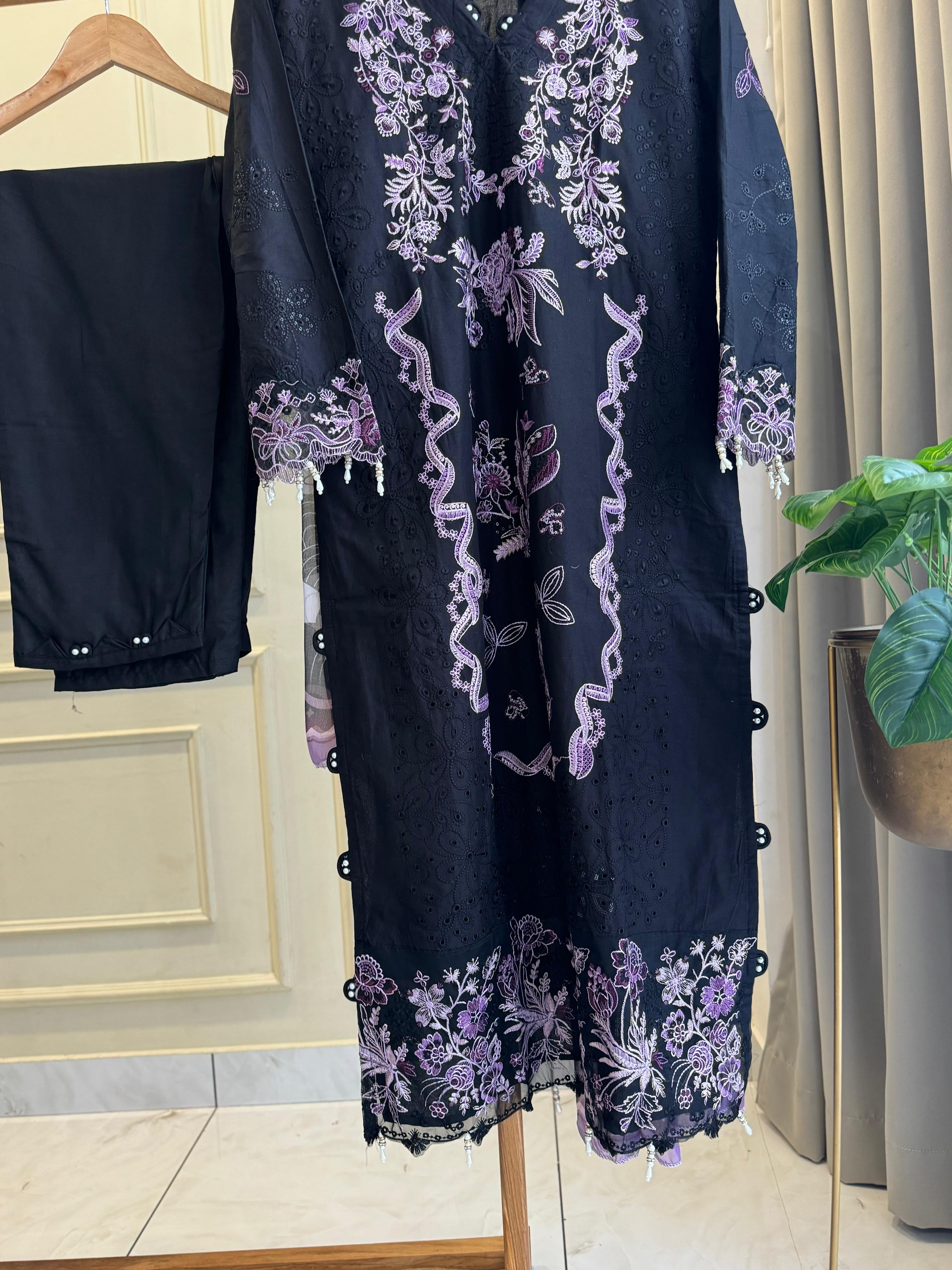 New Stitched Embellished Floral Suit-6