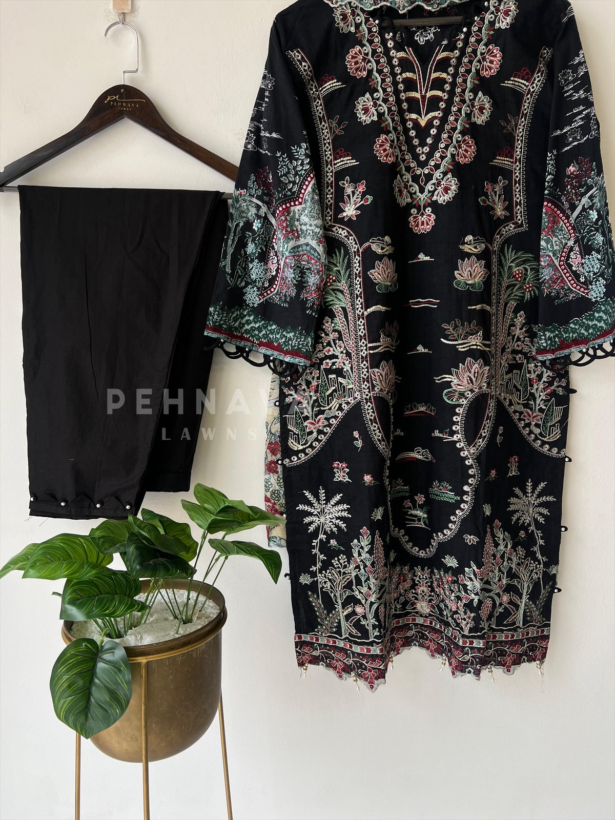Embroidered Lawn Suit with Scallop Dupatta-1709 - Pehnava Lawns