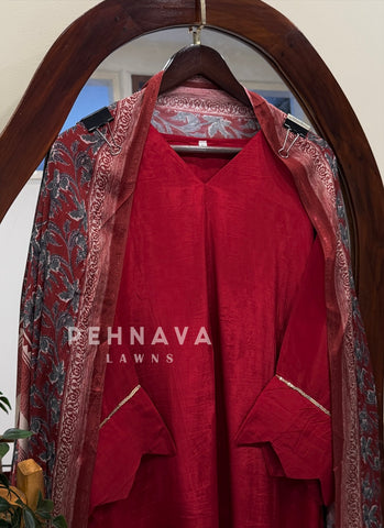 Ajrak Printed Dupatta Kaftan Suit Set-B290