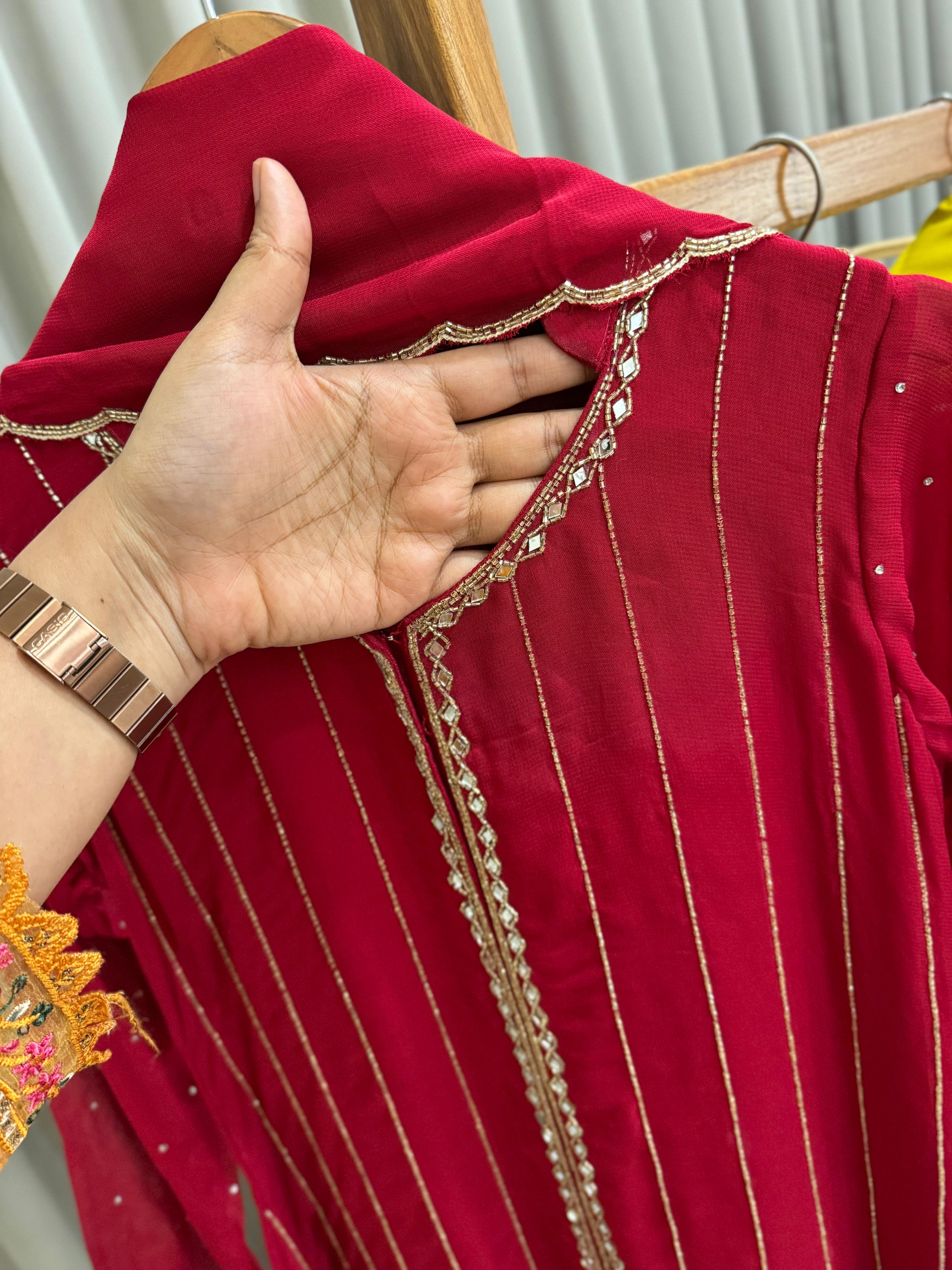 Front-Slitted Handworked Georgette Suit-4959