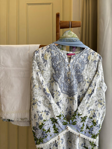 Timeless White & Blue Unstitched Ensemble