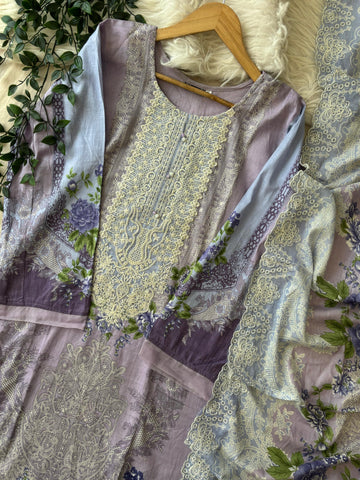 Printed Pakistani Cotton Suit Ft.Neckline Embroidery-3