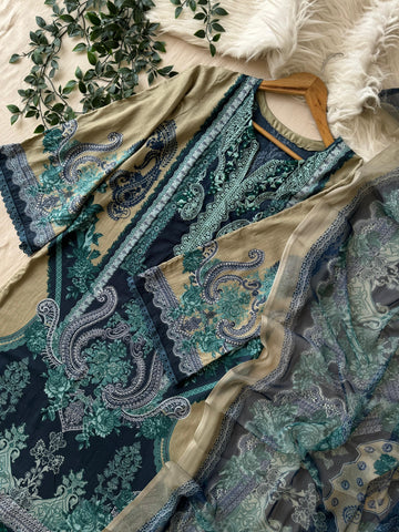 Pakistani printed suit AZ navy 415 - Pehnava Lawns