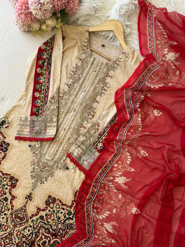 Beige Casual Pakistani Outfit 2201