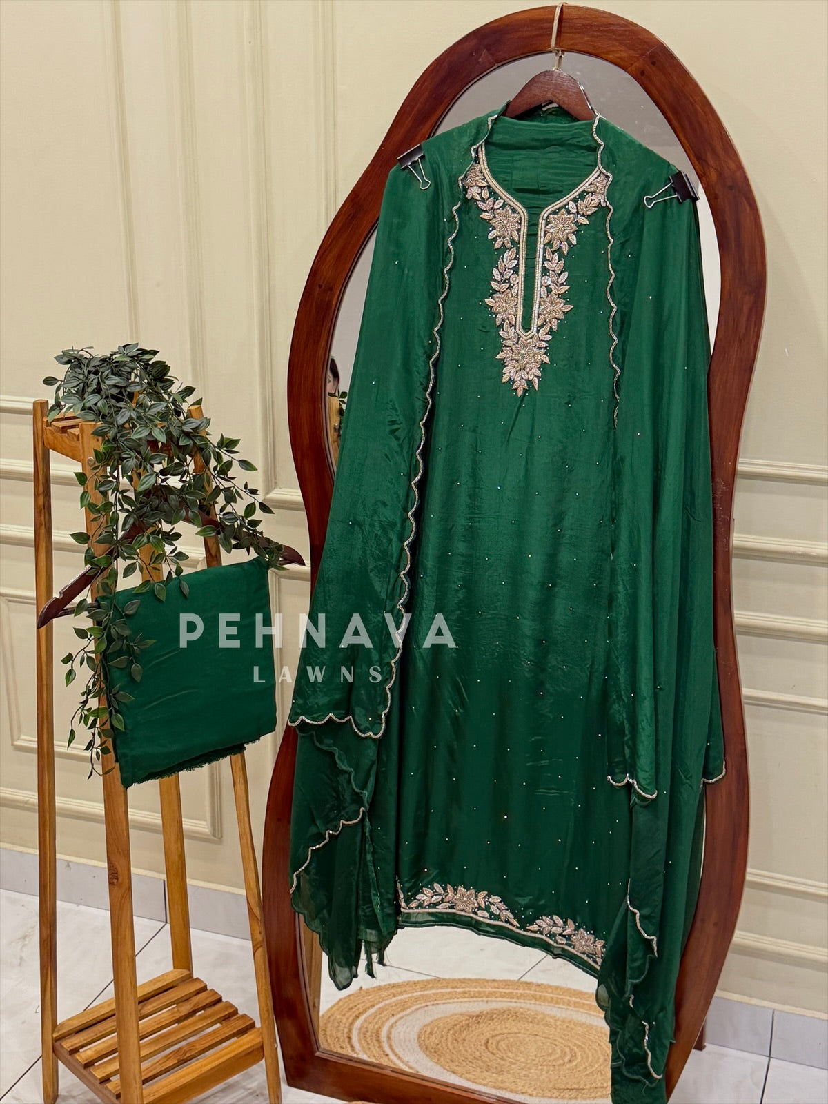 Premium Crepe Handworked Unstitched Suit H 5190