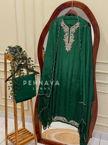 Premium Crepe Handworked Unstitched Suit H 5190