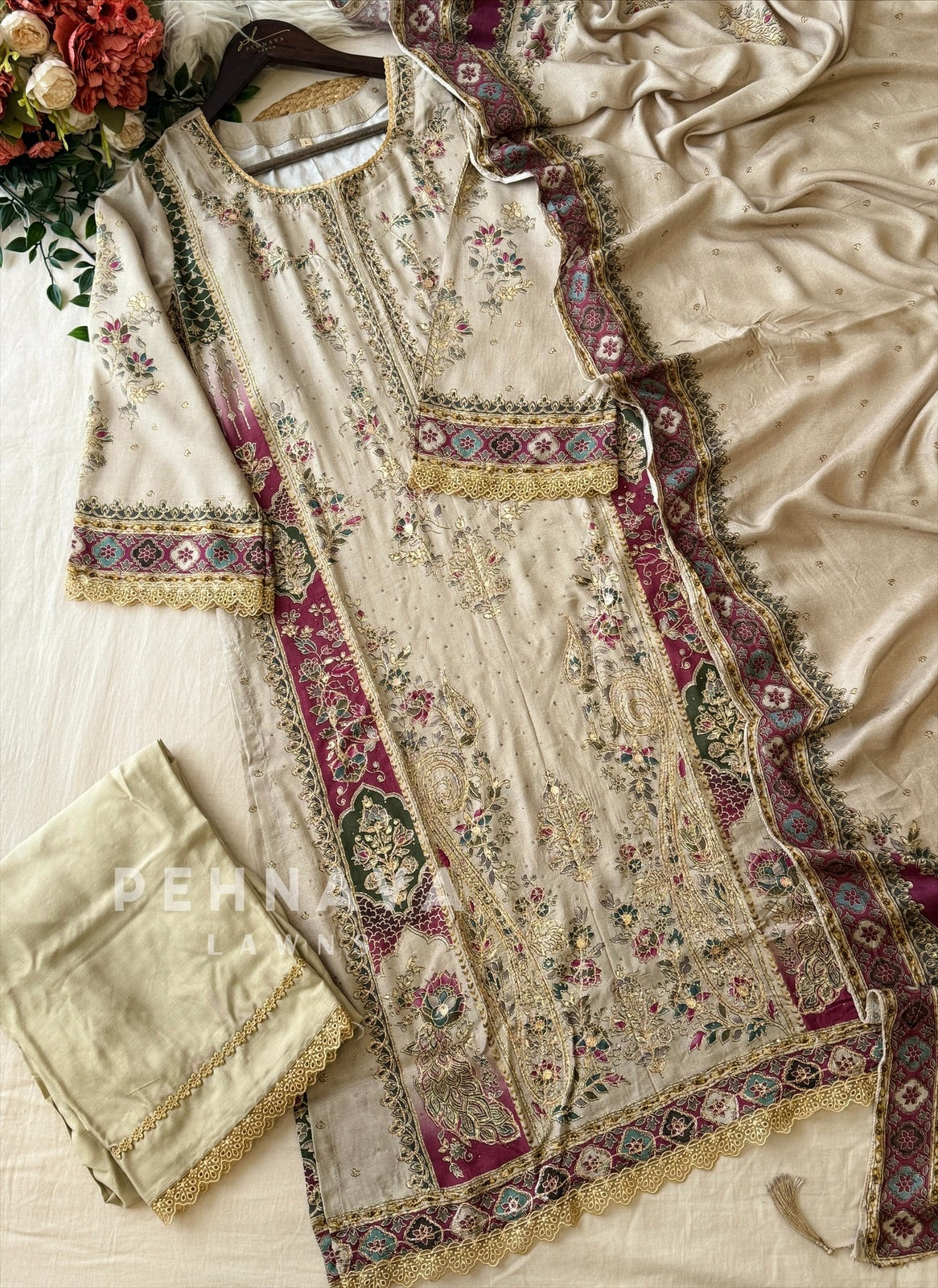 Muslin Unstitched Suit-351 - Pehnava Lawns