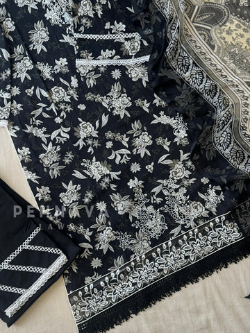 Black & White Cotton Ensemble-AZ-1405 - Pehnava Lawns