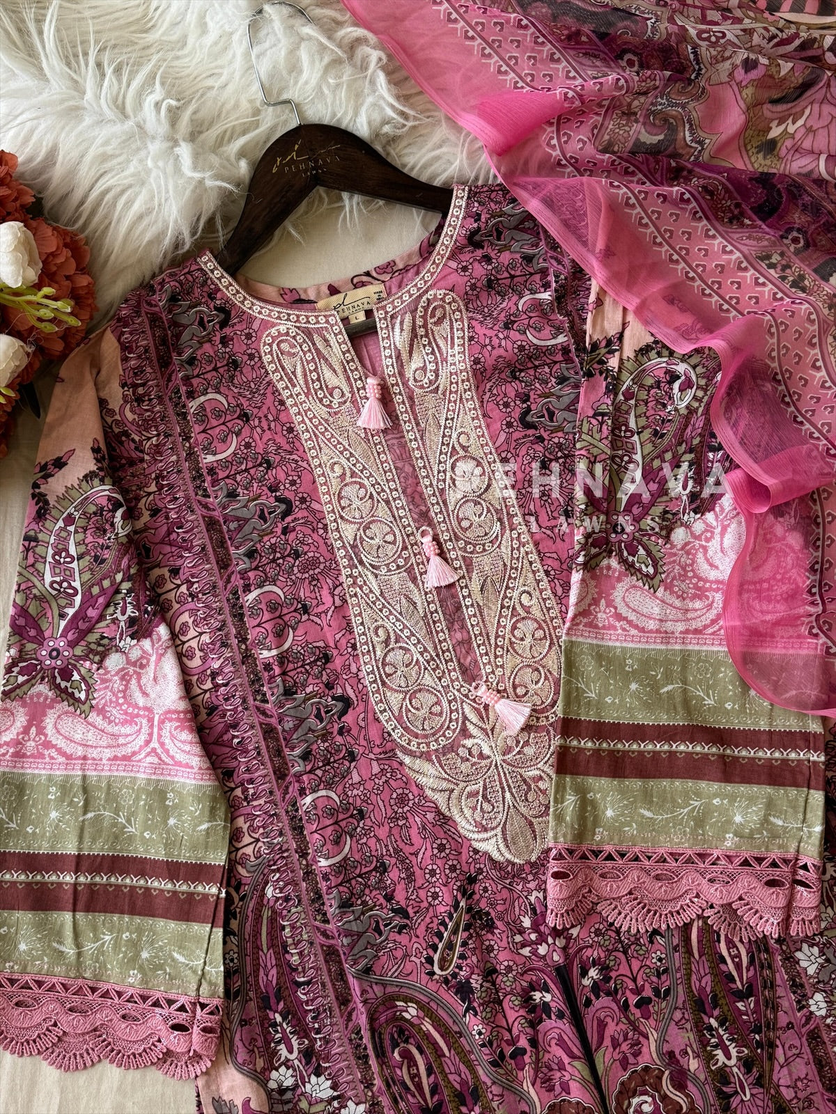 Embroidered Neck Unstitched Suit-1752