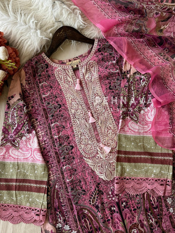 Embroidered Neck Unstitched Suit-1752