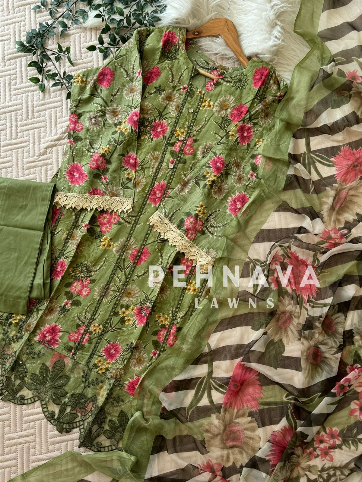 New Green Floral Printed Suit-1289