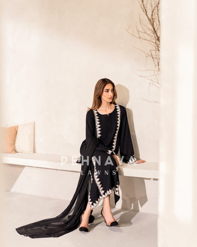Elegant Black Embroidered Suit- J7110