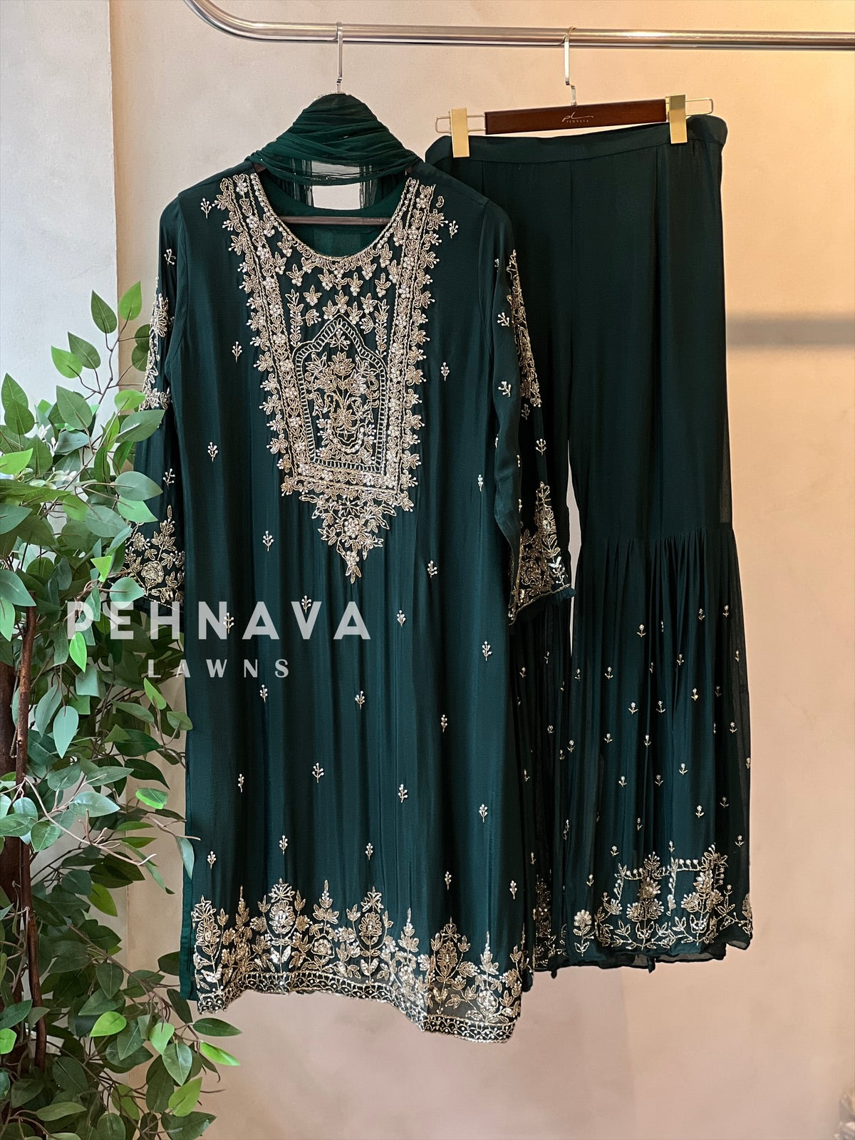 Heavily Handworked Sharara with Pure Chiffon Dupata
