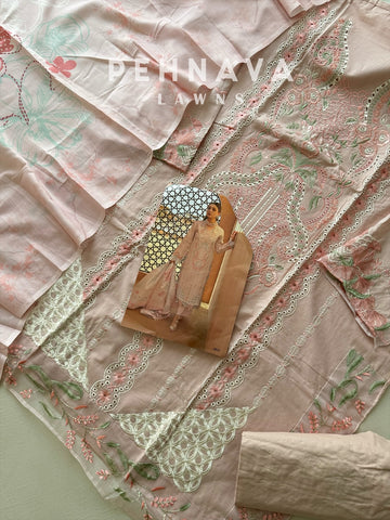 Cotton fully embroidered suit with cotton net dupatta-6023