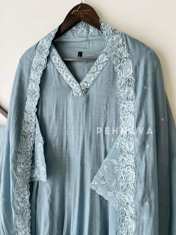 Chanderi Bell-Sleeve Embroidery Ensemble-16551