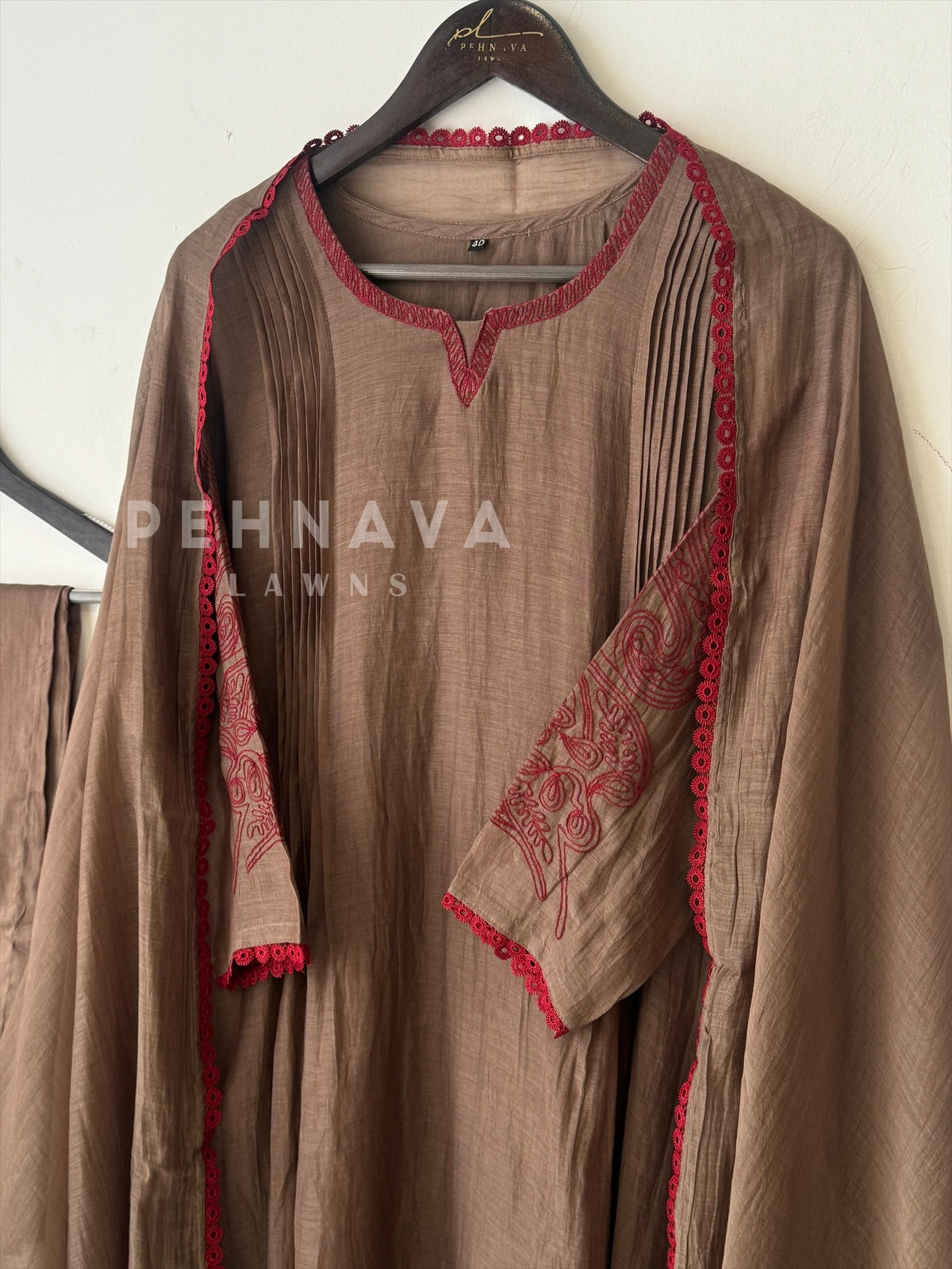 Pure chandheri Pleated Suit - Pehnava Lawns