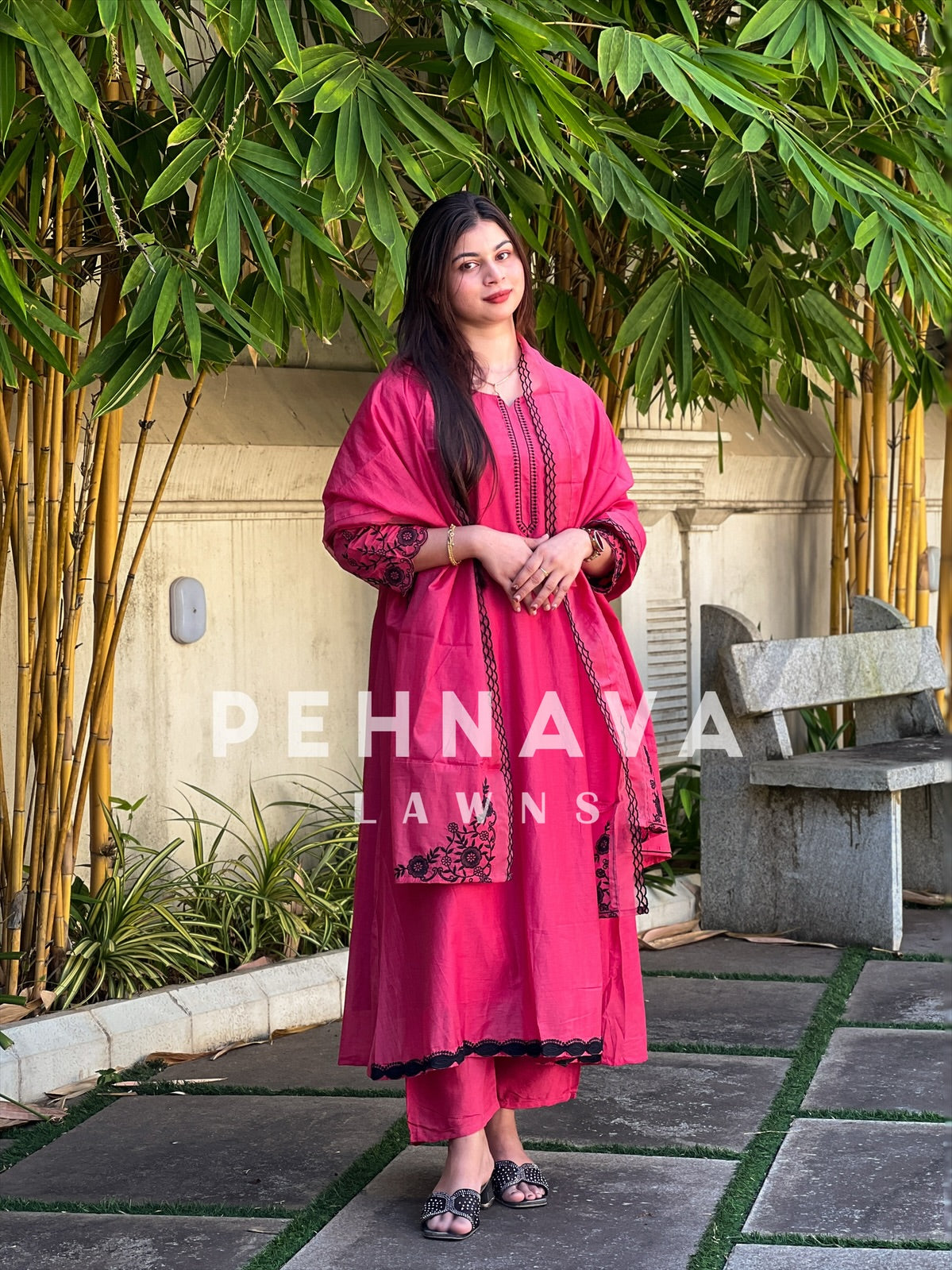 Mul-Chandheri Flared Embroidered Suit