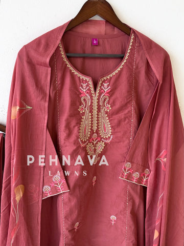 Paiseley Embroidered Three Piece Set-136
