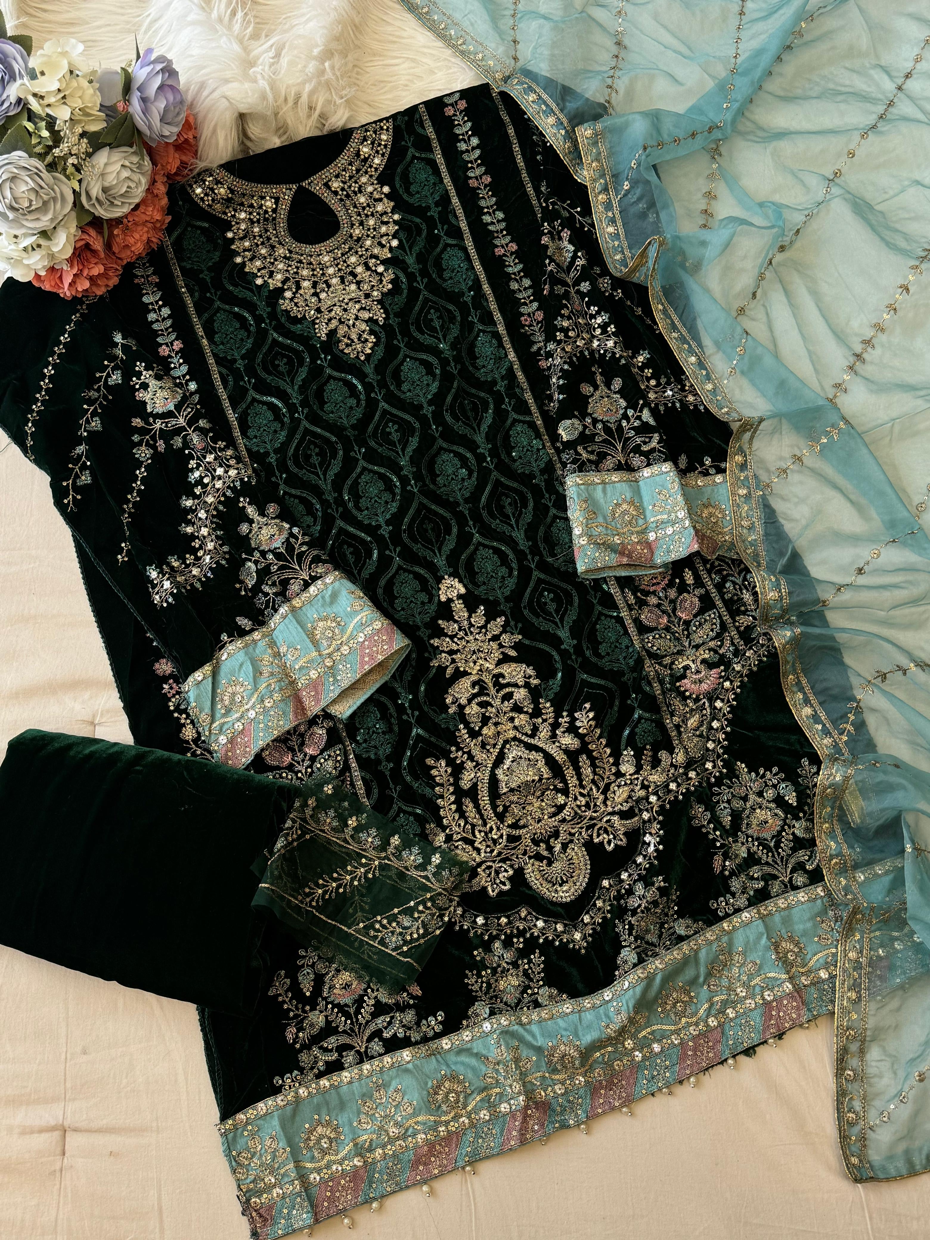 Party wear Velvet Semistitched Suit