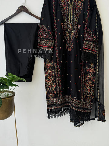 Hit Black Embroidered  Suit-5928