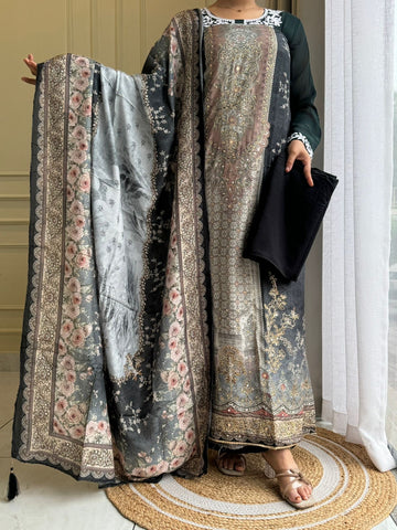 Muslin Suit with hand detailings-KT242