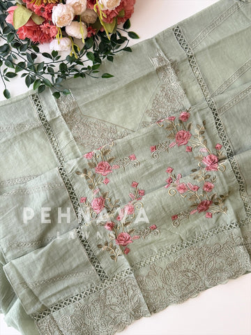 Chanderi Floral Embroidered Unstitched Suit