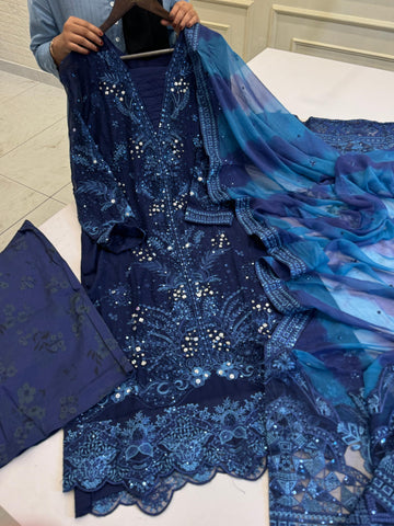 Royal Blue Net & Silk Bridal/Festive Suit