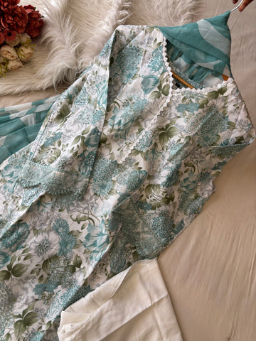 Lace Trimmed Floral Suit-Set-5003