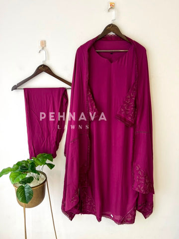 Embroidered Lace Detailed Suit-1001