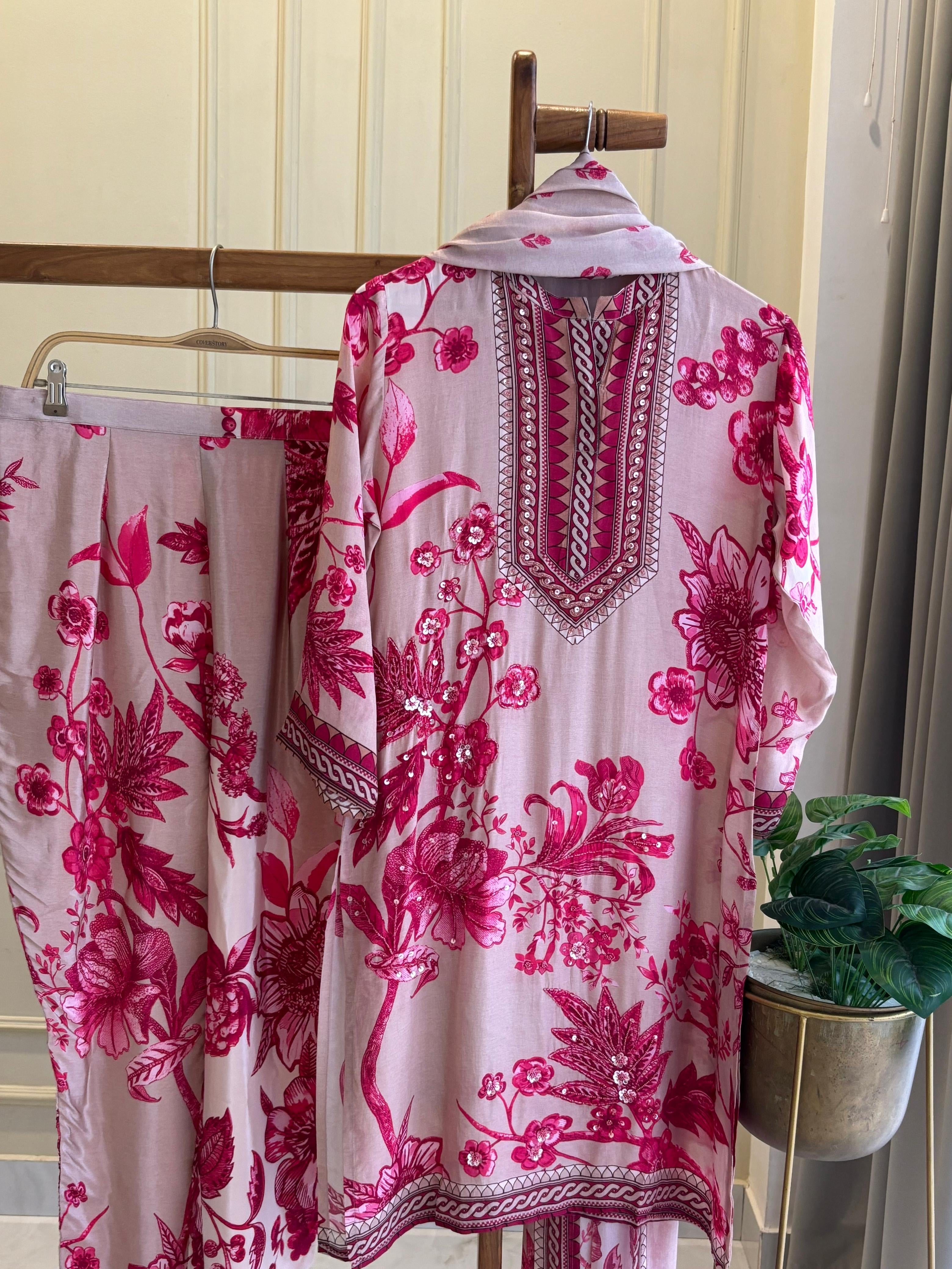 Premium Pink Floral kurta