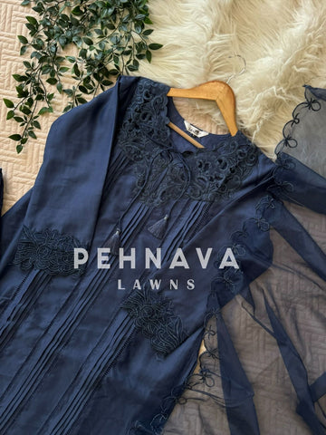Designer Tunic Dress with embroidered organza Dupatta