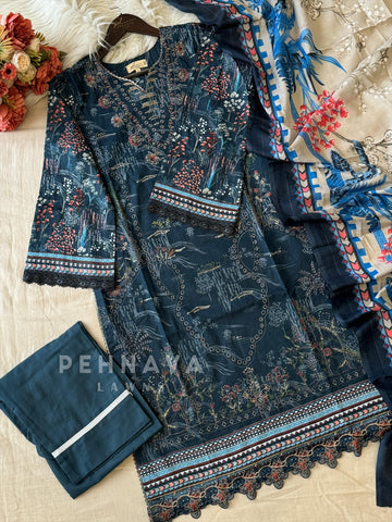 Unstitched Cotton Lawn Suit-No.8 - Pehnava Lawns