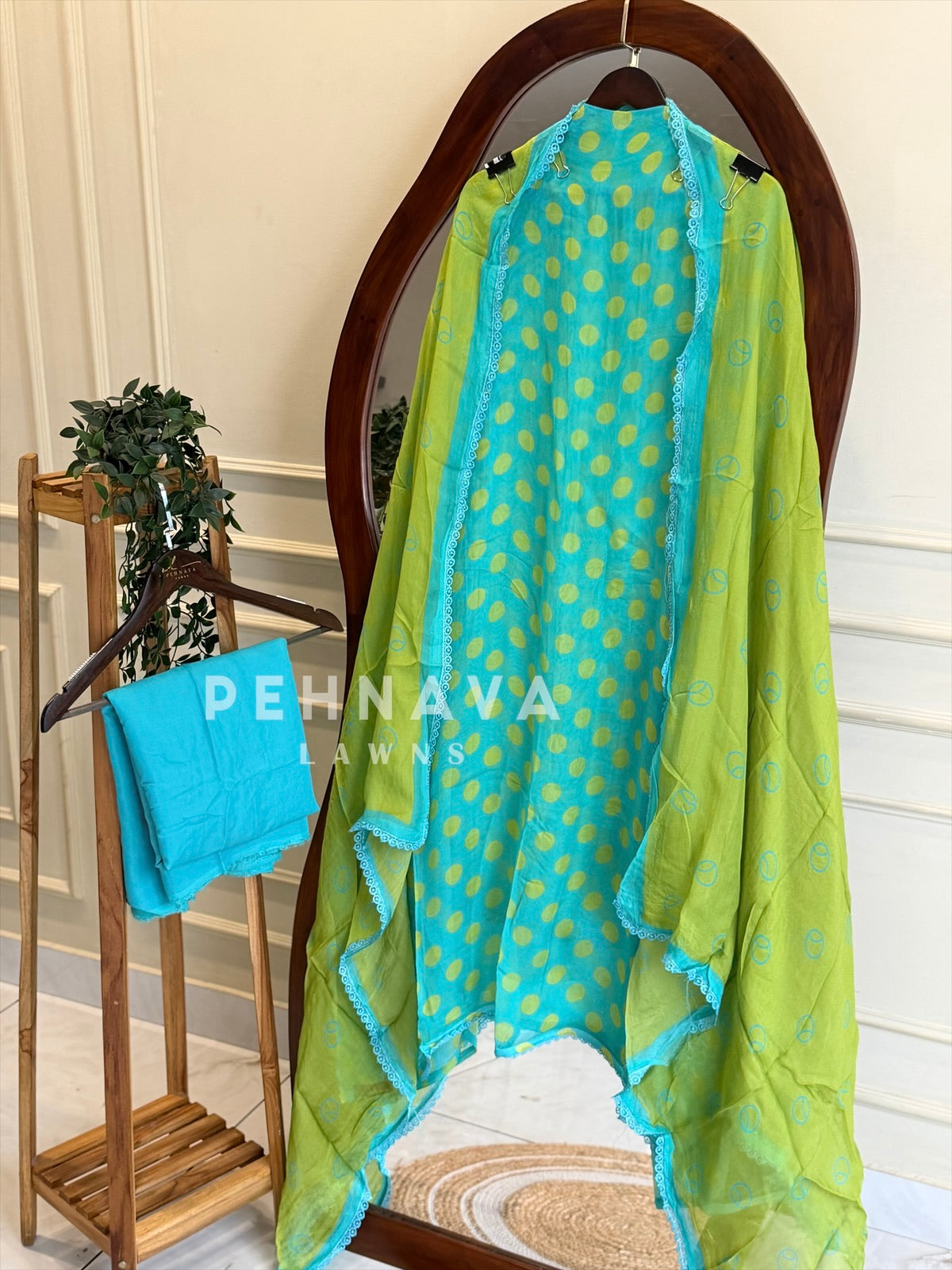 Polka Dot Unstitched Suit-3584