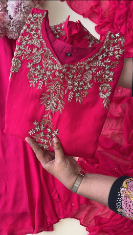 Dola silk short handworked shirt with wide palazzos-3939