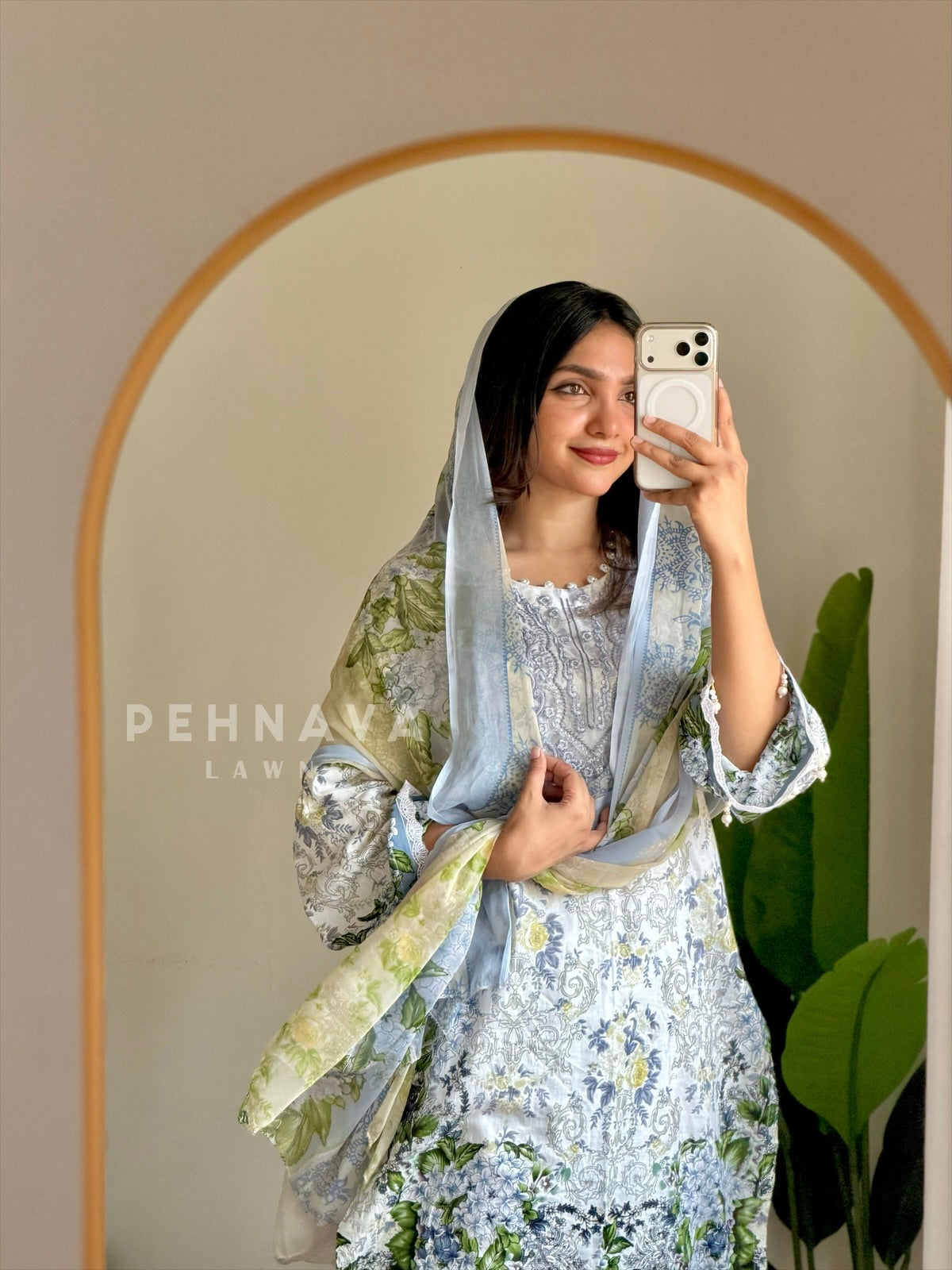 Timeless White & Blue Unstitched Ensemble 1330 - Pehnava Lawns