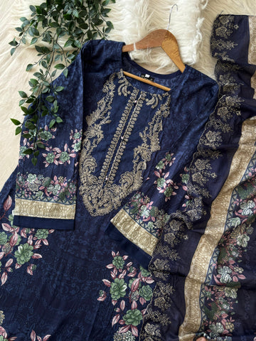 Printed Pakistani Cotton Suit Ft.Neckline Embroidery-2