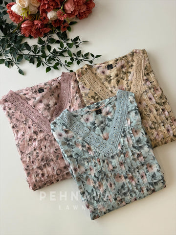 Soft Linen Pleated Lace Suit Set