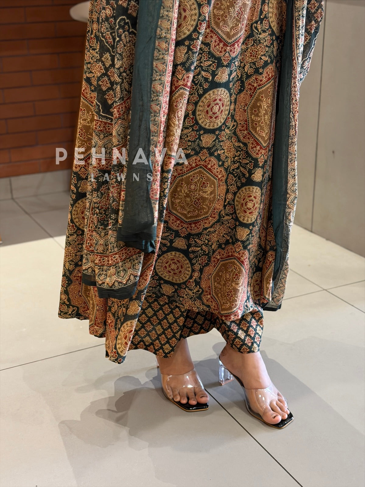 Ajrakh Printed Anarkali Three Piece Set SN5314