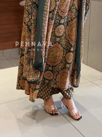 Ajrakh Printed Anarkali Three Piece Set SN5314