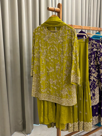 Heavy Hand-worked suit with wide sharara-7490
