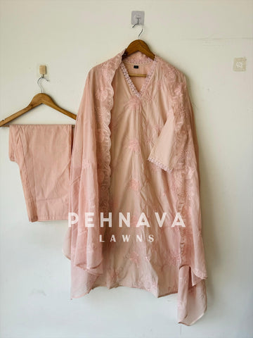 Blush Pink Embroidered Premium Cotton Suit Set