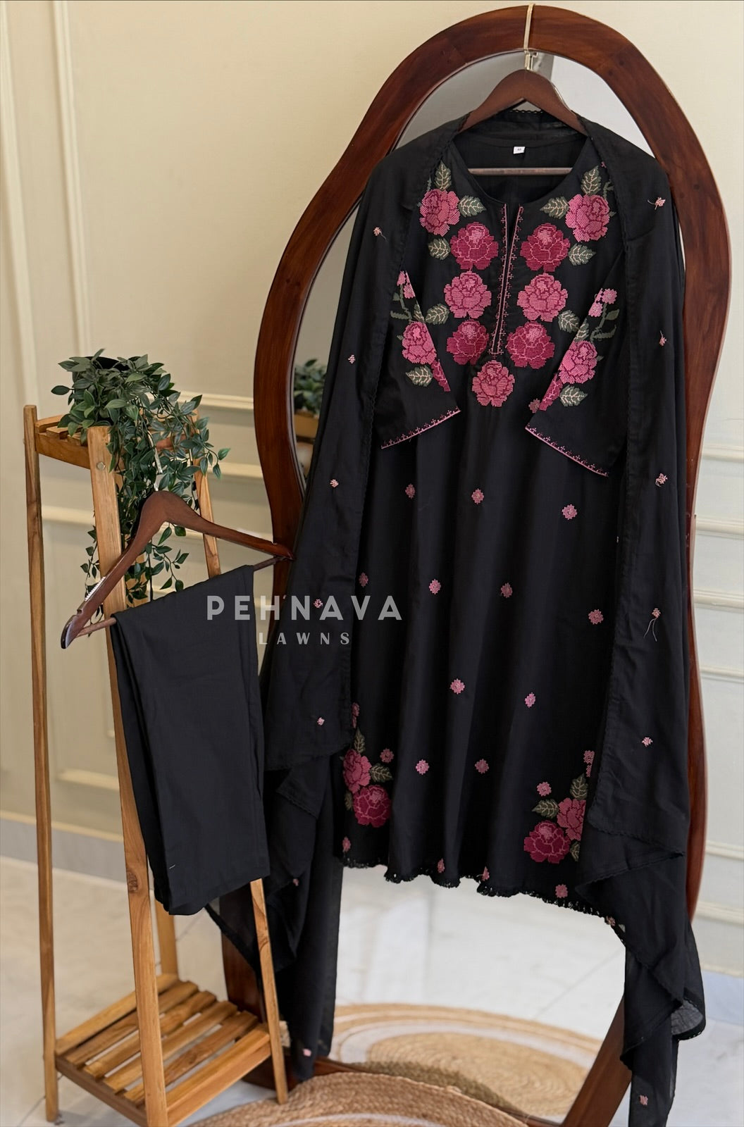 Floral Embroidered Cotton Suit