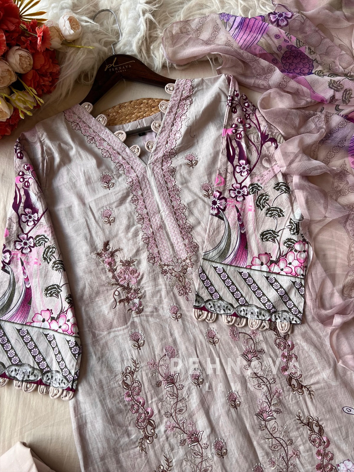 Floral Embroidered Cotton Suit -4108