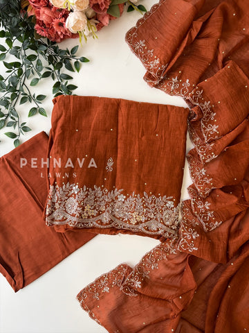 Chanderi Handworked Unstitched Suit-18566