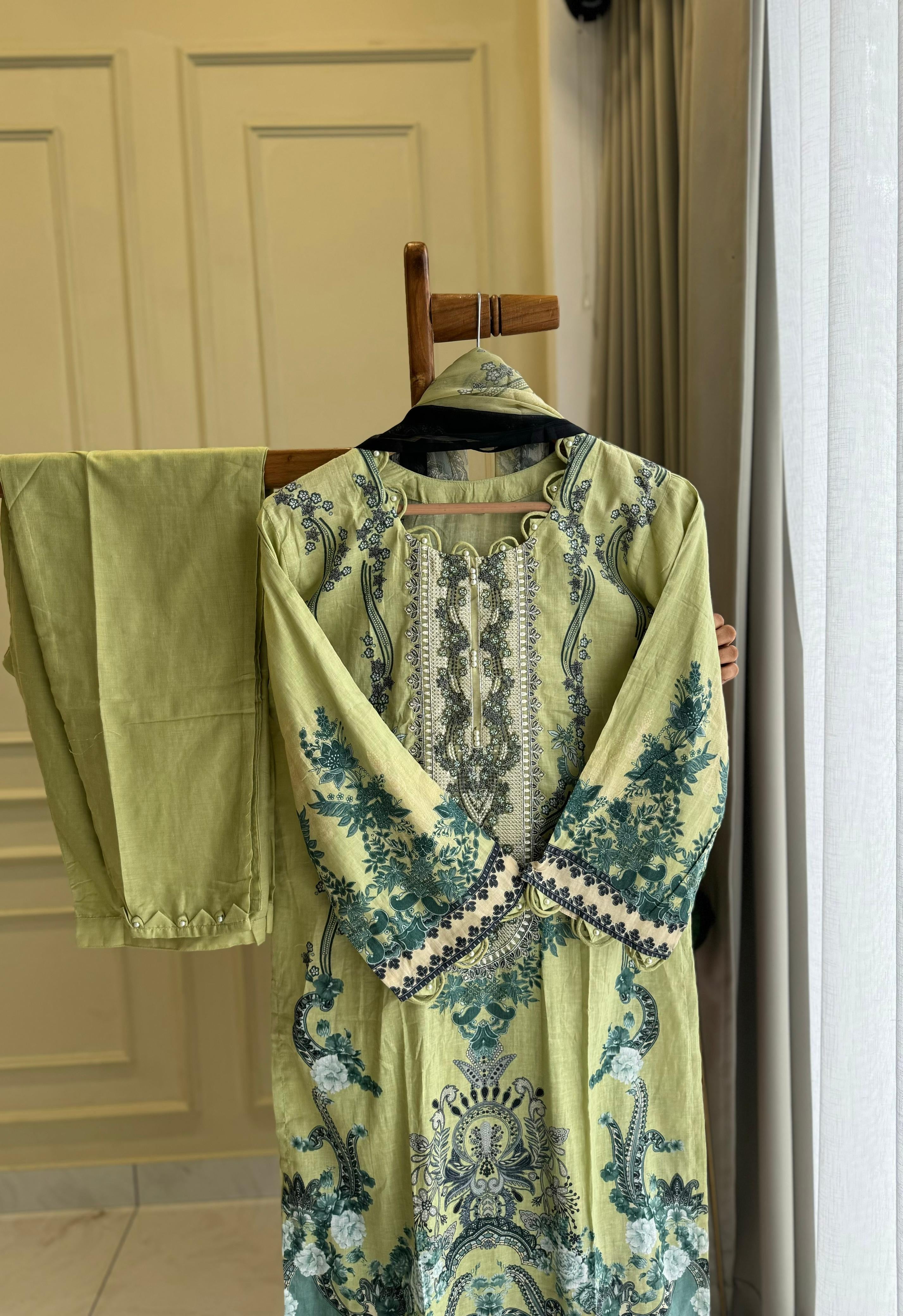 New Stitched Embellished Floral Suit-2