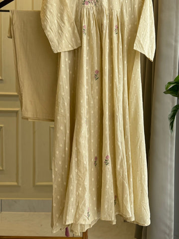 Pure Cotton Self-Embroidered pleated suit-4601